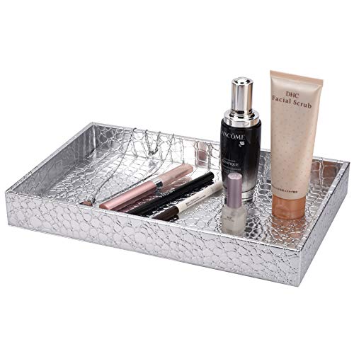 Decor Trends Faux Alligator Leather Vanity Tray Decorative Cosmetics Organizer Bathroom Catchall Tray for Perfume Jewelry Makeup Accessories - Thumbnail 5
