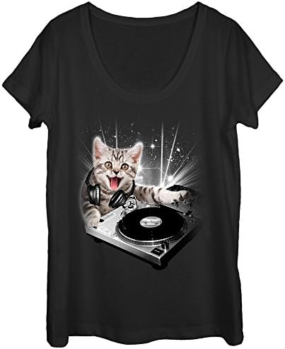 Womans: Dj Kitten Meow Scoop Neck Ladies T-Shirt Size XL