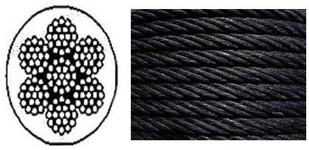 Black Powder Coated Galvanized Wire Rope 1/16" 7x7-100, 200, 250, 500, 1000 ft (500 ft Reel)