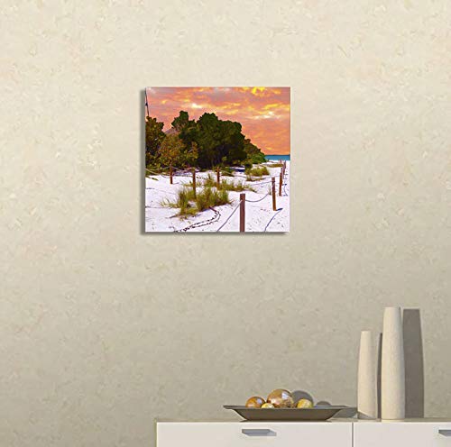 Burning Clouds Beach Wall Art Evening Glow Sea Shore Painting Volcano Like Flaming Cloud Canvas Prints Artwork Crimson Clouds at Sunset Water Picture 12 x 12 Inch