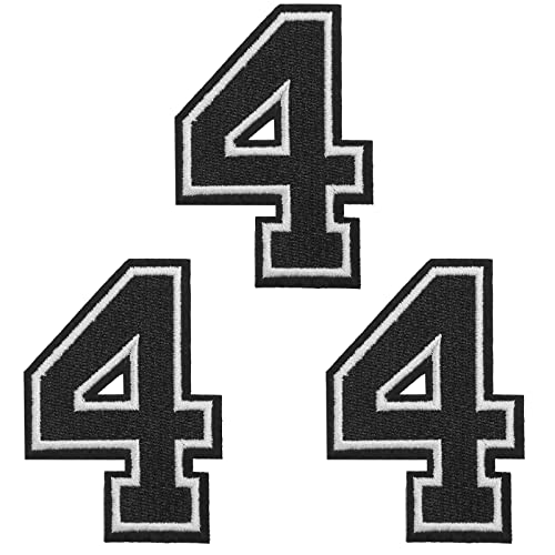 TACVEL 3 Pieces Iron on Numbers Patches, Numbers 0-9 Applique for Clothes, Dress, Hat, Socks, Jeans, DIY Accessories (Black 4,3.14inch)