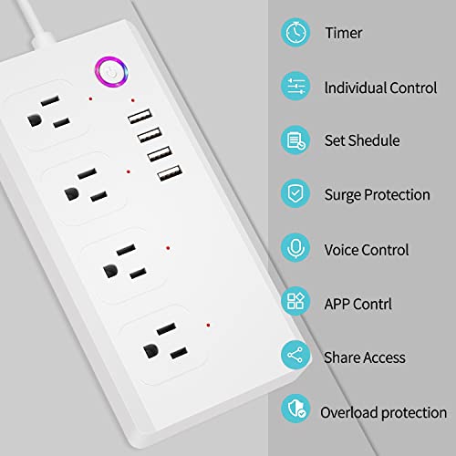 Smart Power Strip, WiFi Smart Plug Surge Protector with 4 Individually