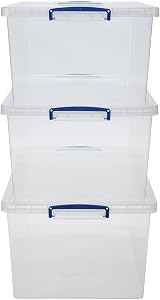 Really Useful Box Nestable 62 Litre Clear Storage Box Pack of 3 view 2