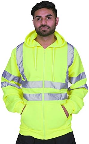 SUPERDRIFT High Visibility Work-Safety Mens Fleece Sweatshirt Full Zip Hoodies
