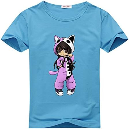 Aphmau girl's Crew Neck Tee shirt Sky Blue L(12-14Y,Chest:88cm)