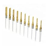 SHINA 10pcs High Quality Titanium Coat Carbide 1.5mm-3.175mm End Mill Engraving Bits CNC Rotary Burrs Set (ST1.5-3.175mmTi)