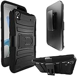 ZTE Quartz Z797C Case, ATUS® ZTE Quartz Z797C Armor Series - Heavy Duty Dual Layer Holster Case Kick Stand with Locking Belt Swivel Clip (Free E-Time Brand LCD Screen Protector) (BLACK/BLACK)