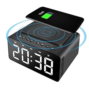 LINGSFIRE Wekker Nachtkastje Bluetooth-luidspreker FM-radio Niet tikkende met USB-oplader en draadloos QI-opladen, 3…