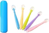 Premium Baby Long Handle Silicone Spoon with Bonus Travel Carrying Case, 5 Perfect Size Feeding Spoon Set BPA Free, Great Baby Gifts Set, Eco-Friendly Packaging