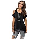 Urban CoCo Women's Vogue Shoulder Off Wide Hem Design Top Shirt - XX-Large - Black