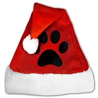 TCCZQ Black Dogs Paw Print Unisex Velvet Fabric Santa Hat Party Accessory Christmas Holiday Hat