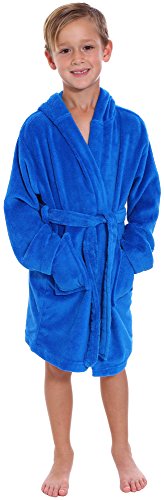 Simplicity Children's Coral Velvet Hooded Bathrobe Robe w/ Pockets,Royal Blue,L