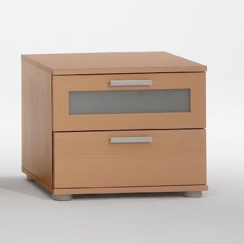 DMF PRAGUE Bedside Table Drawer Cabinet in Beech (with glass insert)