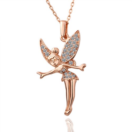 PalkSky 18K Rose Gold Necklace Chain with Fairies，Valentine's Day gift, Christmas gift