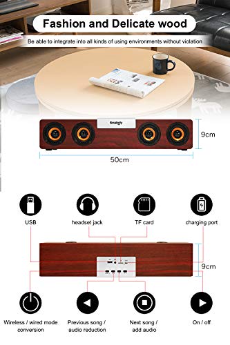 20W Bluetooth 5.0 Computer Speaker, Wired/Wireless Computer Sound Bar Multimedia Wood Soundbar for Laptops and PC or TV - Thumbnail 3