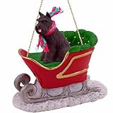 Black Schnauzer Dog in Sleigh Christmas Ornament New