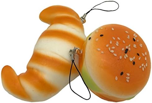 Kayoon 11CM Super Squishy Croissant and 7CM Release Stress Hamburger Slow Rising Toy Bread Phone Bag Strap Pendant