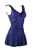 MiYang Women's One-piece Ruched Halter Push Up Slim Swim Dress, Deep Blue, XS