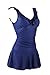 MiYang Women's One-piece Ruched Halter Push Up Slim Swim Dress, Deep Blue, XS