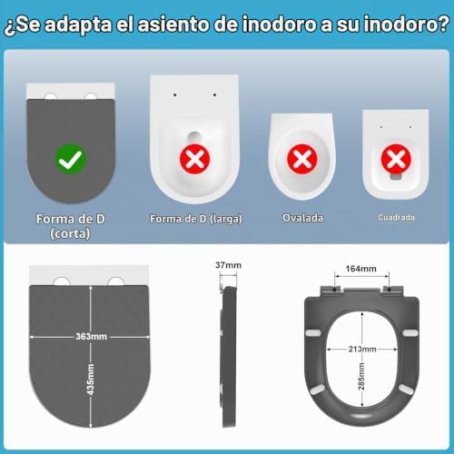 Tampa universal em forma de D para sanita, assento de sanita com fecho suave e libertação rápida para fácil limpeza, motivo diamante cinzento, 43,5*36,2*5,1 CM, Inclui molde de instalação