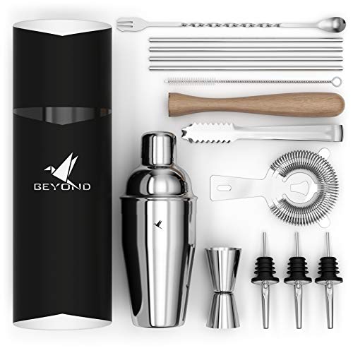 beyond 15-teiliges Cocktail Shaker Set - Edelstahl Cocktail Set mit Bar Zubehör in Geschenkbox - Set mit Sieb… – Bild 3