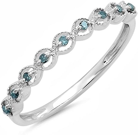 0.10 Carat (ctw) Sterling Silver Round Blue Diamond Ladies Anniversary Wedding Stackable Band Ring 1/10 CT (Size 9)