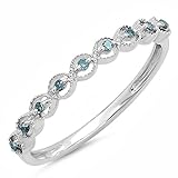 0.10 Carat (ctw) Sterling Silver Round Blue Diamond Ladies Anniversary Wedding Stackable Band Ring 1/10 CT