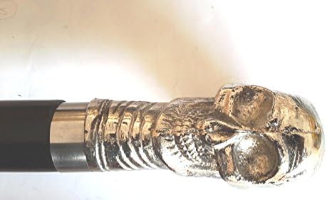 ANTIQUE RESIN SKULL FACE SILVER FINISHING STICK-VINTAGE SOLID WALKING CANES NICE ITEM TO GIFT & DECOR