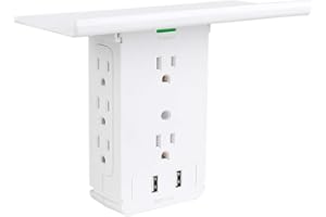 Socket Wall Shelf-CFMASTER 10 Port Surge Protector Wall Outlet, 8 Electrical Outlet Extenders and 2 USB Ports 2.4A, with Removable Built-In Shelf, FCC Listed (1, White)