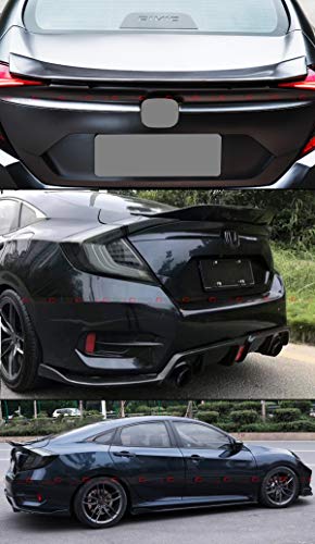 Cuztom Tuning Fits for 2016-2019 Honda Civic 4 Door Sedan V3 Glossy Black Highkick Duckbill Trunk Spoiler Wing