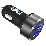 Car charger, UNU AX 24W / 4.8A 2-Port uSmart Port Aluminum Car Charger for iPhone 6S /6/6 Plus, iPad Air 2 /mini 4, Galaxy S7 / S7 Edge / S6 / S6 Edge /Edge+, Note 5 Compact 2.4A Fast Charging - Black