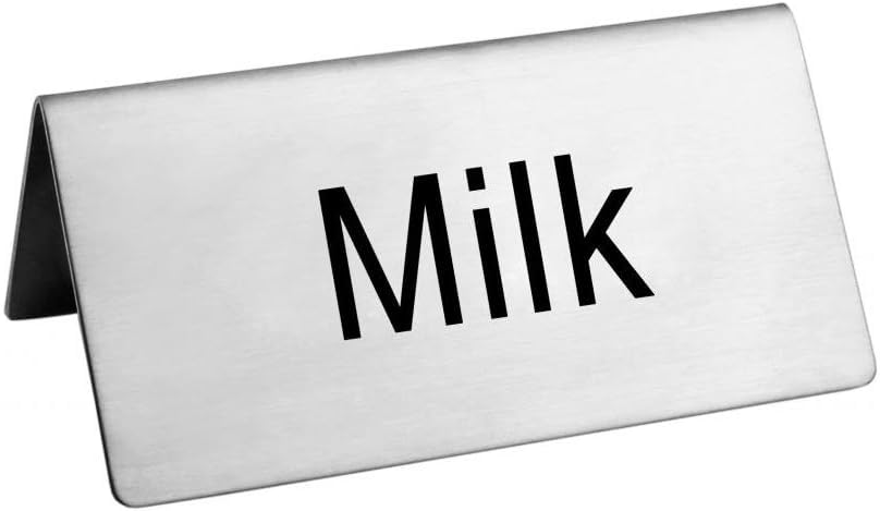 New Star Stainless Steel Table Tent Sign,"Milk", 3-Inch by 1-1/2-Inch, Set of 6