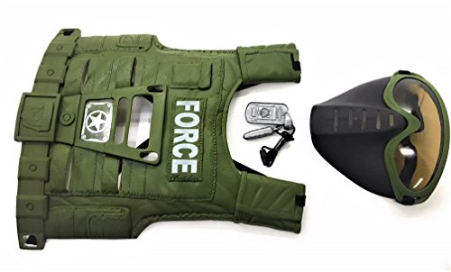 Military Friction Combat Force 10 Piece Boys Toys Playset, Boys Action Playset w/ Friction Gun , Watch , Mask , Army Vest , Tags & Accessories , Kids Military Costume , Army Costume for Kids