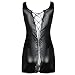 QinYing Wet Look PVC Leather Black Lace up Fancy Mini Dress, One Size