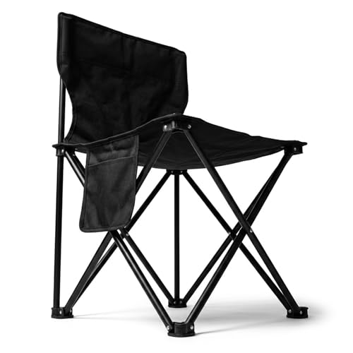 Cadeira Dobrável Portátil Camping Praia e Pesca Suporta 120kg Estrutura Reforçada de Aço Oxford Acompanha Bolsa de Transporte e Bolso Lateral Conforto para Lazer e Eventos Externos (Preto)