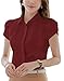 Double Plus Open Womens Cotton Collared Fitted Business Button Down Shirt Short Sleeve Blouse Burgundy 8