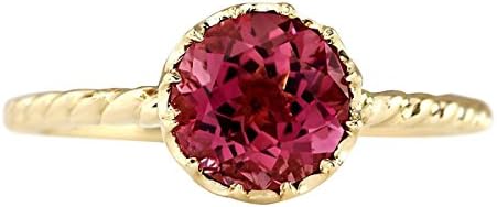1.5 Carat Natural Pink Tourmaline 14K Yellow Gold Solitaire Promise Ring for Women Exclusively Handcrafted in USA