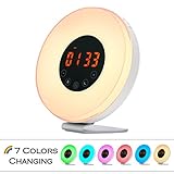 Wake Up Light Alarm Clock - USCCE (2017 New Design) Sunrise Simulation Alarm Clock with Snooze/Sunset Function, Nature Sounds, FM Radio, 7 colors Changing, Touch Control Alarm Clock radio (White)