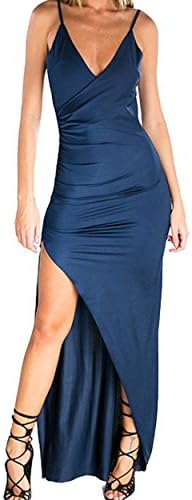 Sviuse Women’s Summer Strapless Sleeveless V-neck Casual Split Sexy Beach Prom High Maxi Long Dress(M, Royalblue)