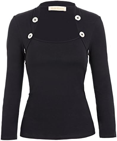 Women's Long Sleeve Bolero Button Thermal Cotton T-Shirt Tops Blouse Black(L)