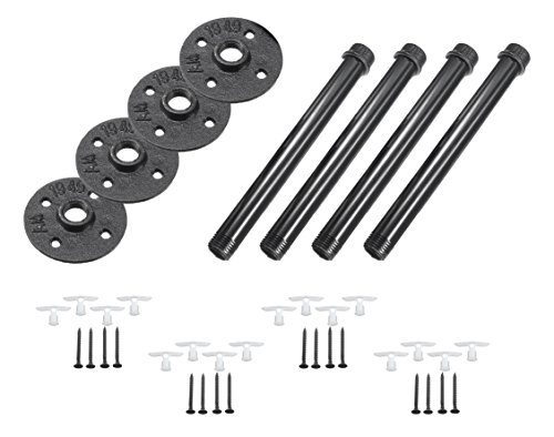 4 Pack 10” Industrial Black Steel Iron Straight Shelf Pipe Flange Mounting Brackets - DIY Rustic and Vintage Decor Floating Shelves Complete Display Set ½ inch - by NODAL Co.
