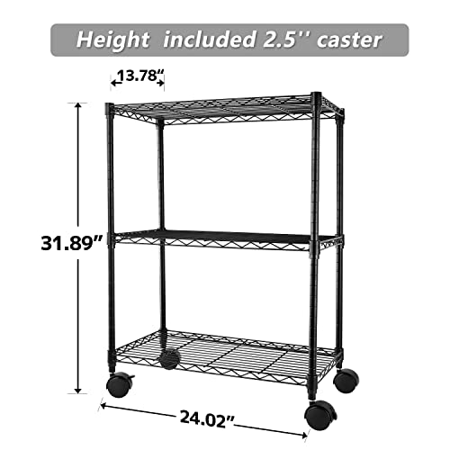 Simple Deluxe Heavy Duty 3Shelf Shelving with Wheels, Adjustable