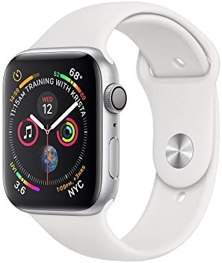 Apple Watch Series 4 (GPS only) Aluminum Case Compatible iPhone 5s Above (Silver Aluminum case White Sport Band, 44mm)