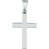 Floreo 14k White Gold 1.4" Classic Square Edged Cross Charm Pendant with optional Adjustable Chain Necklace