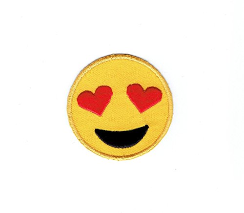 Smiley Face Emoji Heart Eyes - Iron on Applique - Embroidered Patch