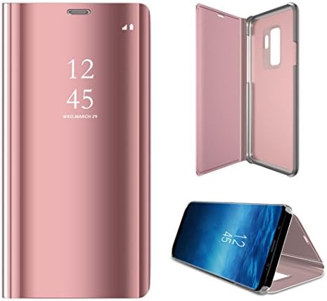 For Samsung Galaxy S9 Plus Case Luxury Clear View Standing Mirror Flip PC Cover Shell with Smart Sleep / Wake Up Function for Women Men 6.2 inch 2018 - PC and PU Leather (Rose Gold)