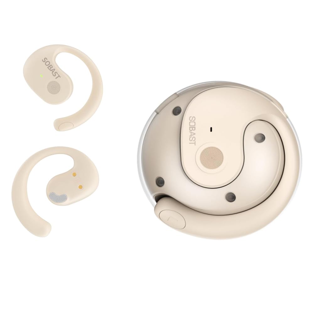 Photo 1 of SOBAST AI Language Translation Earphones, Open Wireless Bluetooth Headset, Real time 144 Language Translation Earplug OWS, Type-C Charging Port, Suitable for Sports Travel Office Games (Beige)