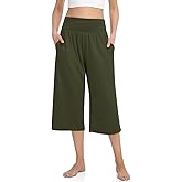TARSE Womens Capris Lounge Yoga Pajama Cropped Pants Casual Wide Leg with Pockets Elastic Waist Workout Sweat Pants Summer