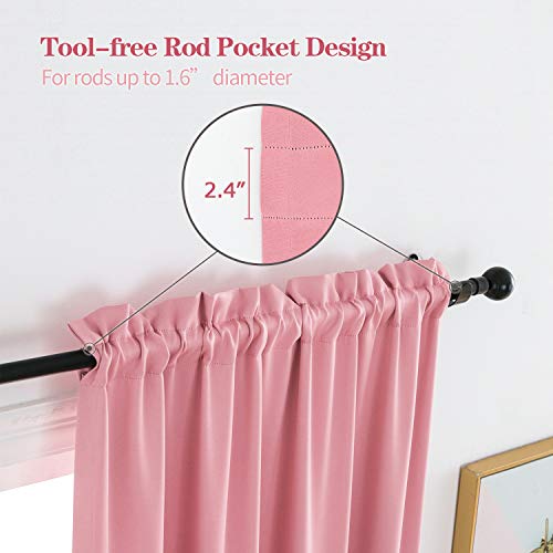 Anjee Blackout Curtains Panels for Kids Room - Noise Reducing Thermal Insulated Rod Pocket Blackout Window Drapes (2 Panels, 38 x 54 Inch, Pink)