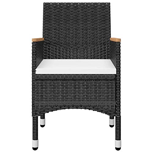 Tidyard Bistroset 3-TLG. Gartensitzgruppe mit Beistelltisch, Rattan Gartenset, Balkonset Balkonmöbel Gartengarnitur Tisch Stühle Poly Rattan Hartglas Schwarz – Bild 5